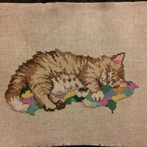 Sleepy Cat Cross Stitch Art